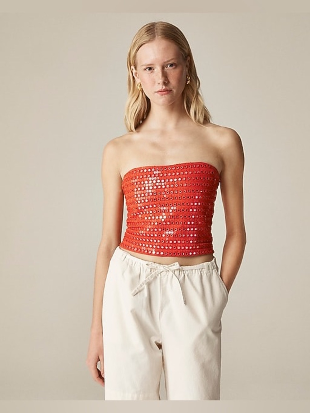 NWT New J.Crew Women's Red Broken-In Jersey Tube Top With Mirror Embellishments